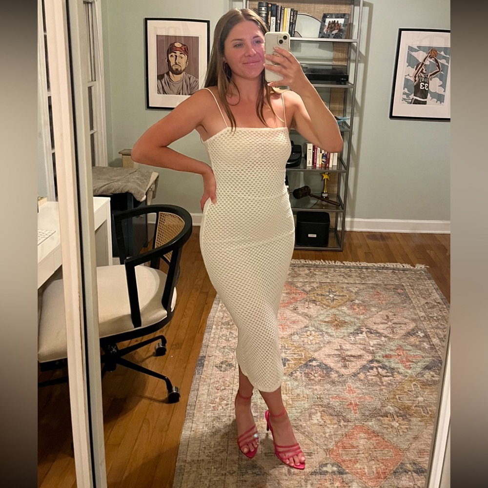White Forever 21 Fishnet Bodycon Midi Dress | Medium